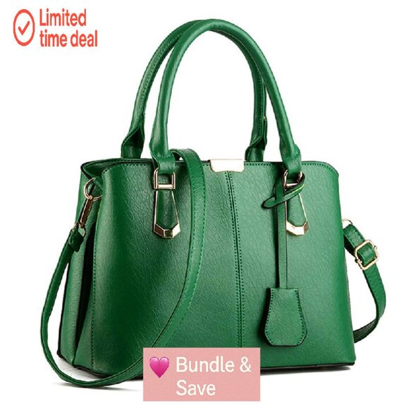 Large Top Handle Satchel Bag with Removable Strap, Multiple Compartments - Picture 1 of 8